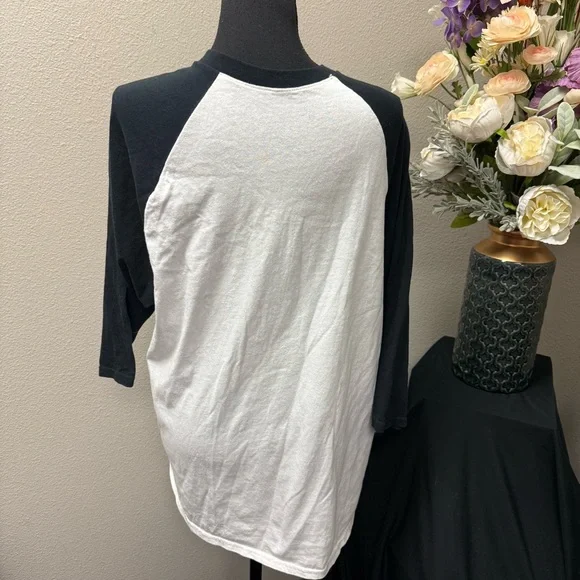 Cute Snowman Face Baseball Tee Black White Holiday Graphic Top Winter Fun - Picture 3 of 5